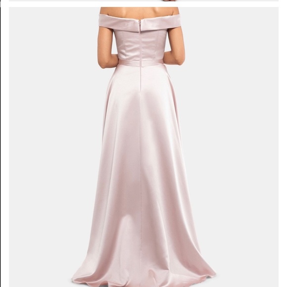 Xscape Dresses Xscape Blush Off Shoulder Gown With Slit And Pockets